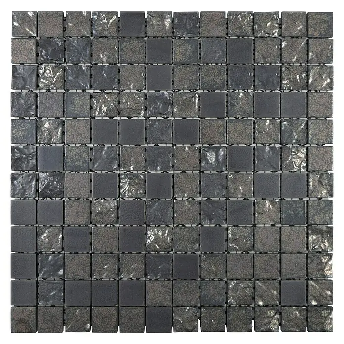 Mosaikfliese Quadrat Sabi Black - 31,6 x 31,6 cm, Schwarz, Matt - Draufsicht