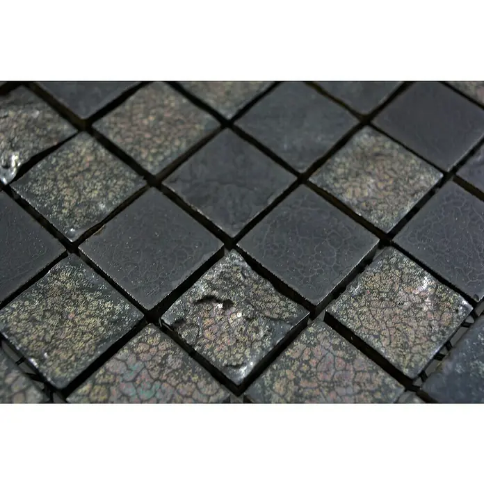 Mosaikfliese Quadrat Sabi Black - 31,6 x 31,6 cm, Schwarz, Matt - Detailaufnahme