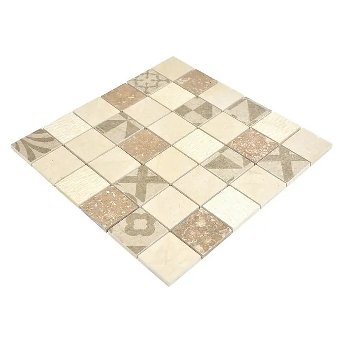 Mosaikfliese Quadrat Mix MTS 48B B03 - 30 x 30 cm, Beige/Braun, Matt - Ansicht von oben