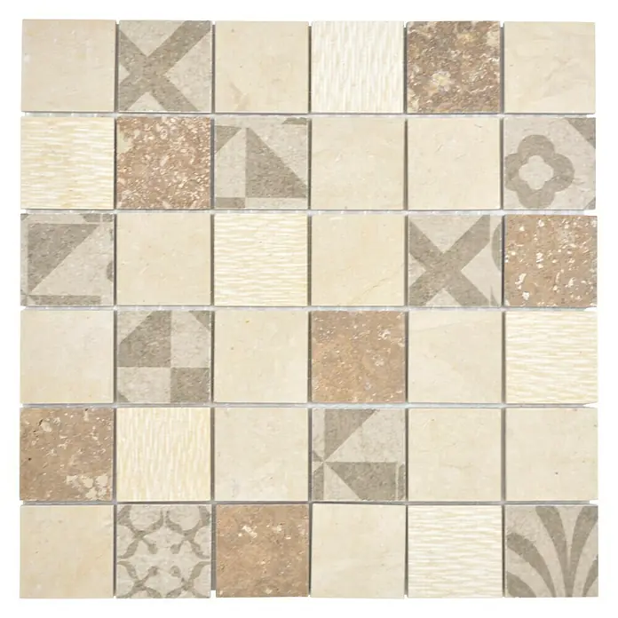 Mosaikfliese Quadrat Mix MTS 48B B03 - 30 x 30 cm, Beige/Braun, Matt - Draufsicht