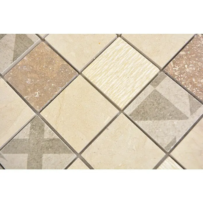 Mosaikfliese Quadrat Mix MTS 48B B03 - 30 x 30 cm, Beige/Braun, Matt - Detailaufnahme