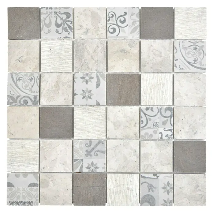 Mosaikfliese Quadrat Mix MTS 48G D09 - 30 x 30 cm, Dunkelgrau, Grau, Matt - Draufsicht