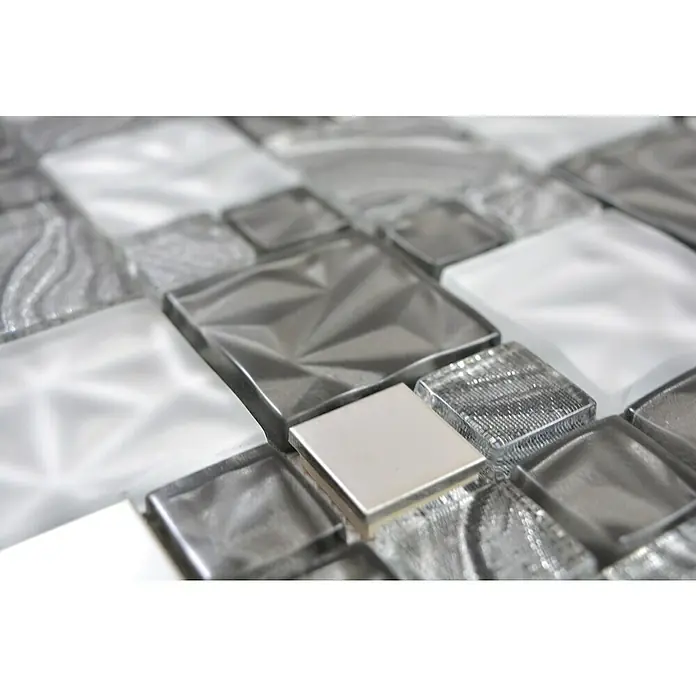Mosaikfliese Crystal Mix XCM NIKO50 - 30 x 30 cm, Grau/Schwarz, Glänzend - Detailaufnahme