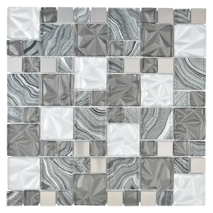 Mosaikfliese Crystal Mix XCM NIKO50 - 30 x 30 cm, Grau/Schwarz, Glänzend - Draufsicht