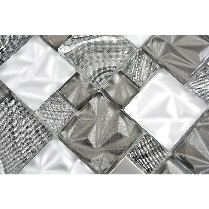 Mosaikfliese Crystal Mix XCM NIKO50 - 30 x 30 cm, Grau/Schwarz, Glänzend - Detailaufnahme