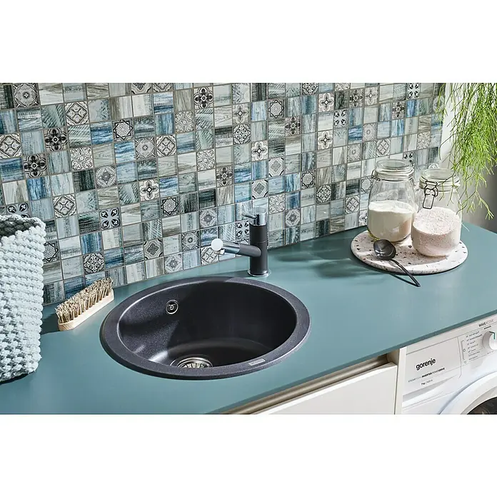 Mosaikfliese Quadrat Crystal XCM WOOD 300 - 30 x 30 cm, Blau/Grau, Glänzend - Stimmungsaufnahme
