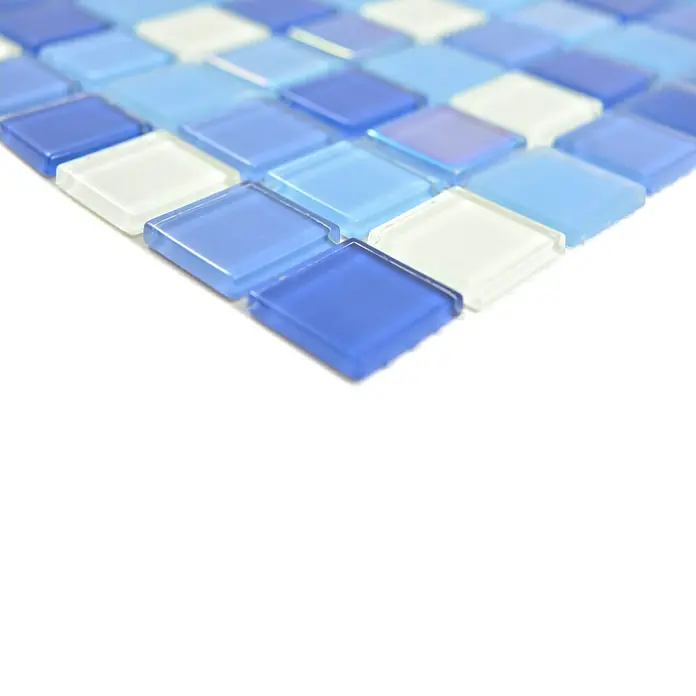 Mozaïektegel vierkant glas CM 4SE8L - 30 x 30 cm, Blauw/Wit, Glanzend - Close-up