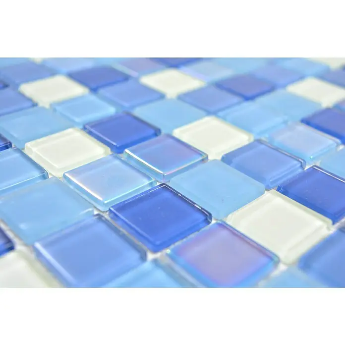 Mozaïektegel vierkant glas CM 4SE8L - 30 x 30 cm, Blauw/Wit, Glanzend - Close-up