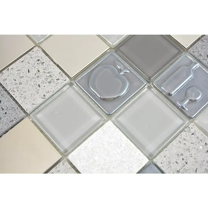 Mosaikfliese Quadrat Crystal XCM 8RK39 - 30 x 30 cm, Grau/Blau/Weiß, Glänzend - Detailaufnahme