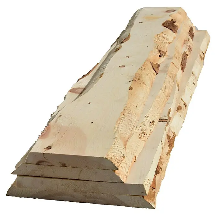 Blockware - Zirbelkiefer, Anfallende Breite: 22 cm - 28 cm, L x S: 200 x 2,6 cm - Diagonale Ansicht