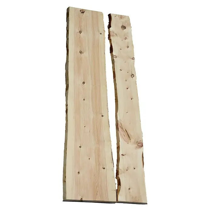 Blockware - Zirbelkiefer, Anfallende Breite: 22 cm - 28 cm, L x S: 120 x 2,6 cm - Vorderansicht