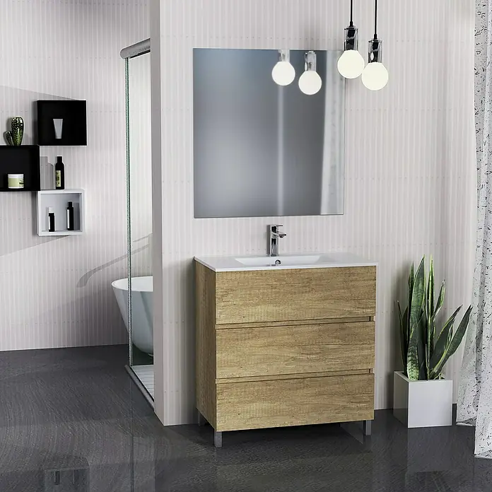 Conjunto de mueble de baño Patri - 80 cm, 3 piezas, Nature - Foto ambiente