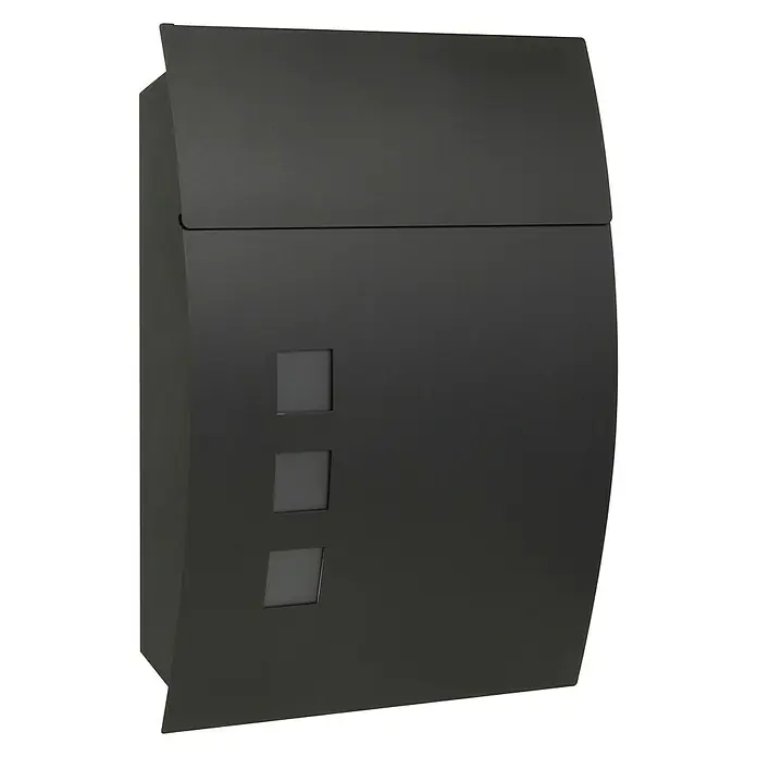 Briefkasten - L x B x H: 100 x 320 x 450 mm, Stahl, Schwarz - Vorderansicht