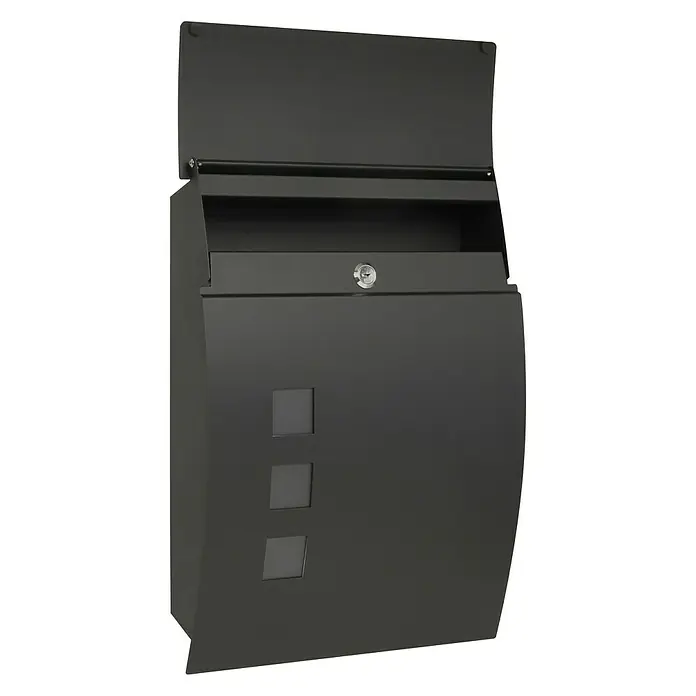Briefkasten - L x B x H: 100 x 320 x 450 mm, Stahl, Schwarz - Vorderansicht