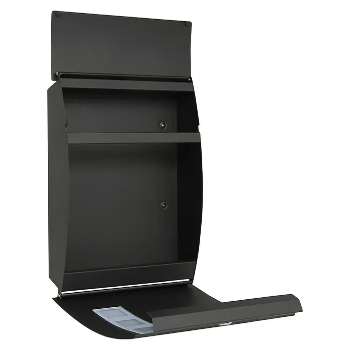 Briefkasten - L x B x H: 100 x 320 x 450 mm, Stahl, Schwarz - Vorderansicht