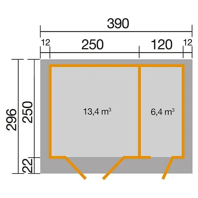 Weka Gartenhaus 254 - B x T: 394 x 296 cm, Holz, 9,25 m², Wandstärke: 28 mm