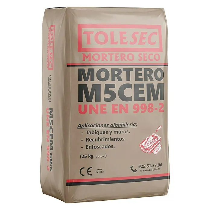 BHS Madrid Mortero de cemento Tolesec M-5 - 25 kg, Gris - Vista frontal