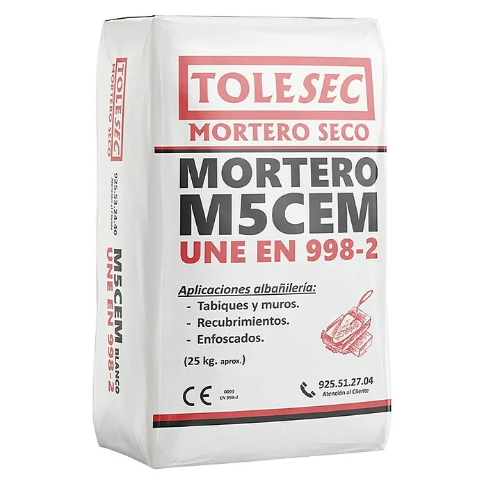 BHS Madrid Mortero de cemento Tolesec M-5 - 25 kg, Blanco - Vista frontal
