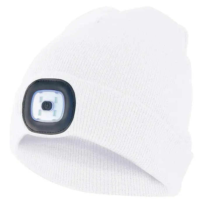 Velamp LED-Mütze - Weiß, USB-Ladebuchse - Diagonale Ansicht