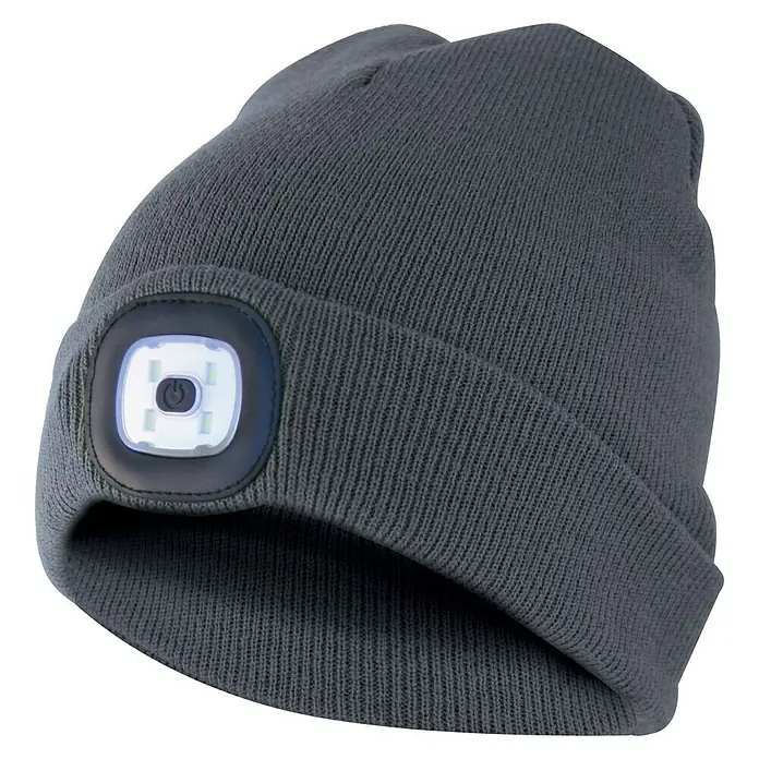 Velamp LED-Mütze - Dunkelgrau, USB-Ladebuchse - Diagonale Ansicht