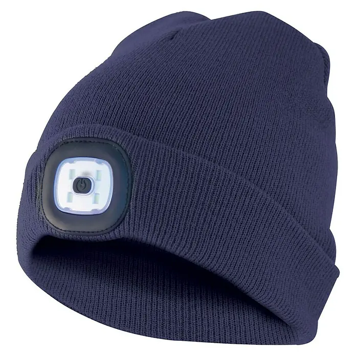 Velamp LED-Mütze - Dunkelblau, USB-Ladebuchse - Diagonale Ansicht