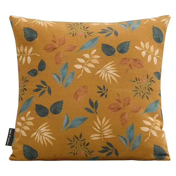 Cojín hojas Autumm - 45 x 45 cm, Ocre, 50 % algodón, 50 % poliéster - Vista frontal