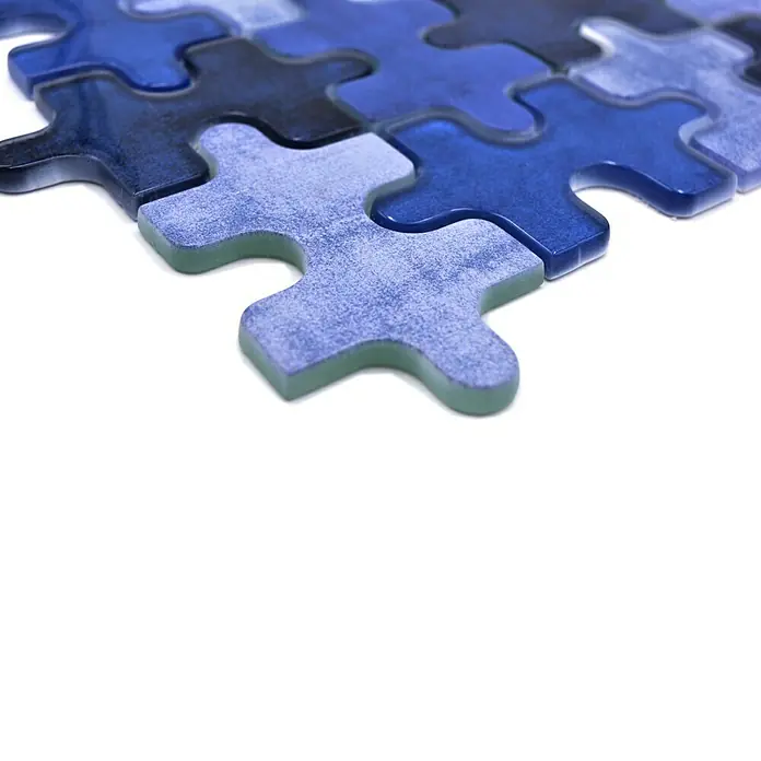 Mozaïektegel puzzel glas Mix XCM PT01B - 29,8 x 29,8 cm, Blauw, Glanzend - Close-up