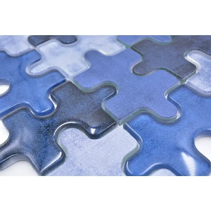 Mozaïektegel puzzel glas Mix XCM PT01B - 29,8 x 29,8 cm, Blauw, Glanzend - Close-up