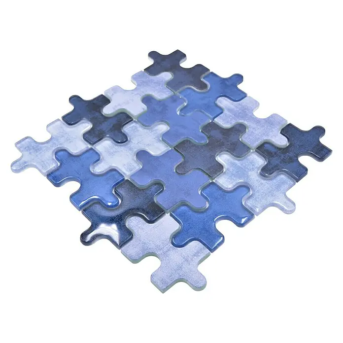 Mozaïektegel puzzel glas Mix XCM PT01B - 29,8 x 29,8 cm, Blauw, Glanzend - Top-down weergave