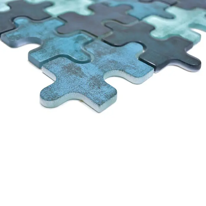 Mozaïektegel puzzel glas Mix XCM PT03G - 29,8 x 29,8 cm, Groen, Glanzend - Close-up