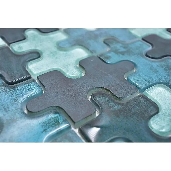Mozaïektegel puzzel glas Mix XCM PT03G - 29,8 x 29,8 cm, Groen, Glanzend - Close-up