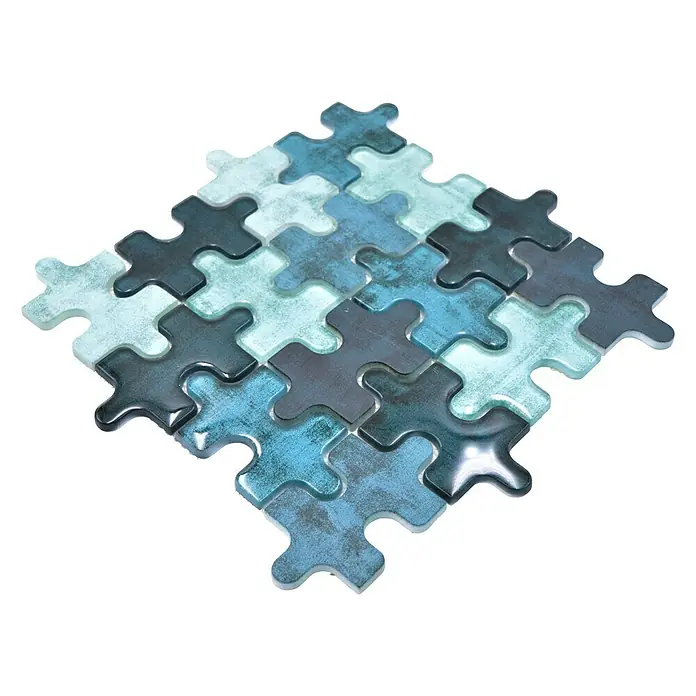 Mozaïektegel puzzel glas Mix XCM PT03G - 29,8 x 29,8 cm, Groen, Glanzend - Top-down weergave
