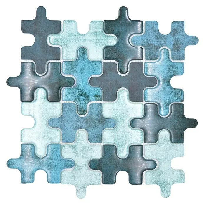 Mozaïektegel puzzel glas Mix XCM PT03G - 29,8 x 29,8 cm, Groen, Glanzend - Bovenaanzicht