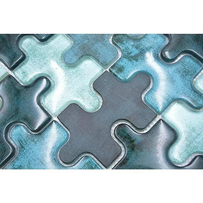 Mosaikfliese Puzzle Crystal Mix XCM PT03G - 29,8 x 29,8 cm, Grün, Glänzend - Draufsicht