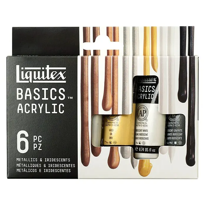 Liquitex Basics Acrylfarben-Set Metallic - Farbig sortiert, 6 Stk. x 22 ml, Tube - Vorderansicht