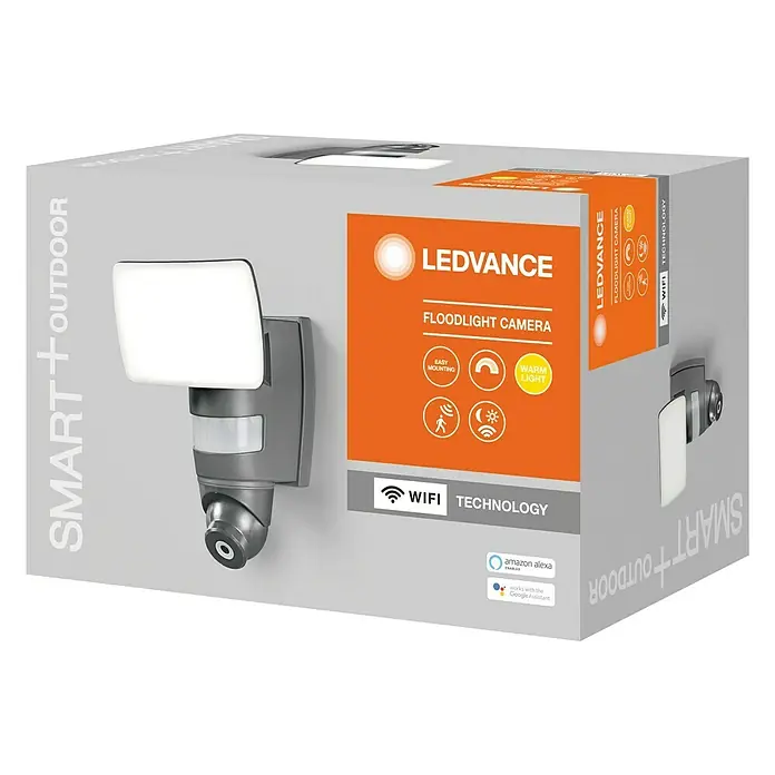 Osram Smart+ LED-Außenwandleuchte Wifi Flood Camera - 24 W, 169 x 163 x 250 mm, Dunkelgrau, IP44 - Vorderansicht