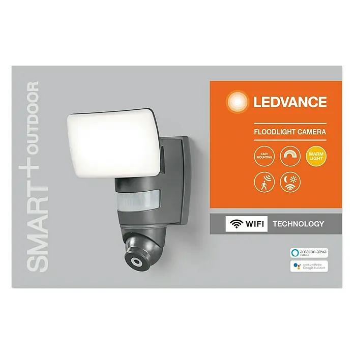 Osram Smart+ Aplique exterior LED cámara Wifi Flood - 24 W, 169 x 163 x 250 mm, Gris oscuro, IP44 - Vista superior
