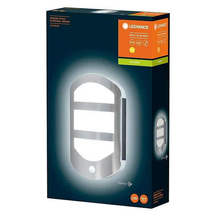 Osram Endura Style LED-Außenwandleuchte Plate Wall - 12,5 W, 180 x 60 x 283 mm, Edelstahl, IP44 - Vorderansicht