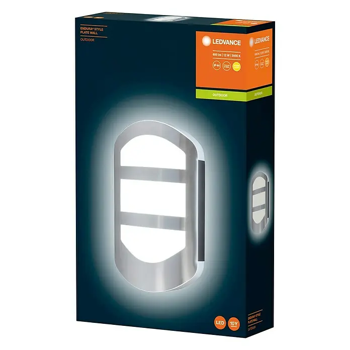 Osram Endura Style LED-Außenwandleuchte Plate Wall - 12 W, 180 x 54 x 280 mm, Edelstahl, IP44 - Vorderansicht