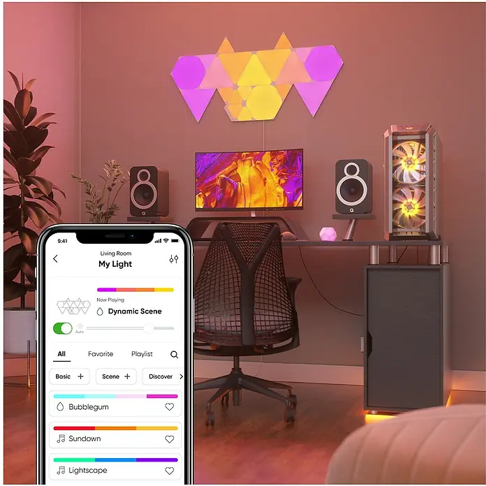 Nanoleaf LED-Panel Shapes Mini Triangles 10er Erweiterung 2. Generation - L x B x H: 10 x 11,5 x 0,6 cm, Weiß, RGBW - Stimmungsaufnahme