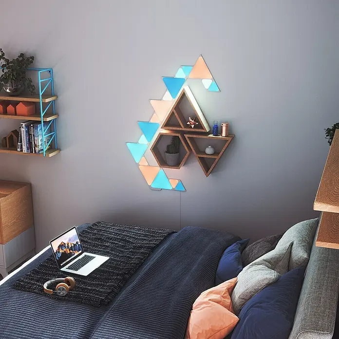 Nanoleaf LED-Panel Shapes Mini Triangles 10er Erweiterung 2. Generation - L x B x H: 10 x 11,5 x 0,6 cm, Weiß, RGBW - Stimmungsaufnahme