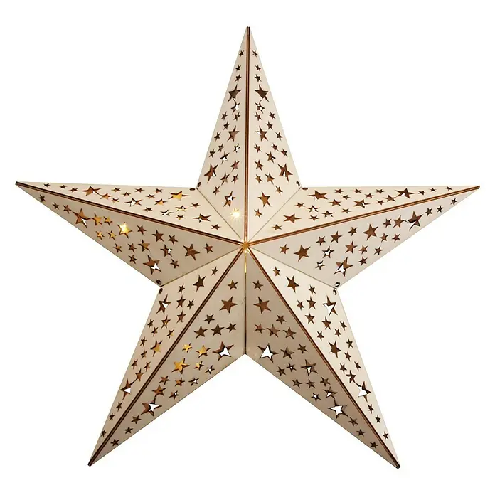 Estrella navideña LED - 20 luces, Madera, Diámetro: 60 cm, Marrón, Blanco cálido - Vista frontal