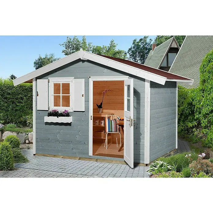 Weka Gartenhaus 123 - B x T: 380 x 239 cm, Holz, 6,17 m², Wandstärke: 28 mm, Grau/Weiß - Stimmungsaufnahme