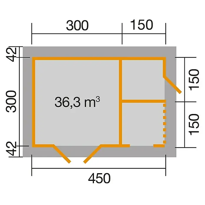 Weka Gartenhaus 150 - B x T: 534 x 385 cm, Holz, 13,5 m², Wandstärke: 28 mm