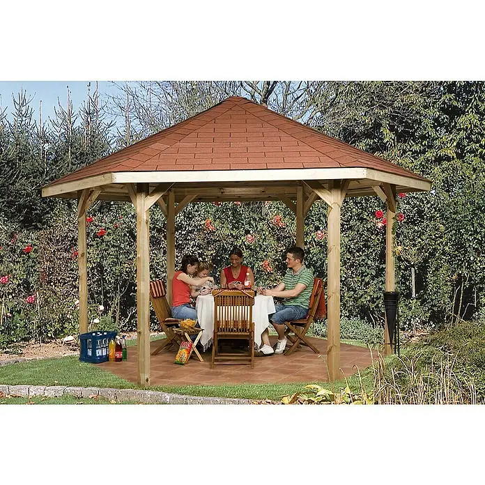 Weka Pavillon 656 Set - L x B: 461 x 399 cm, Mit Dachschindeln - Stimmungsaufnahme