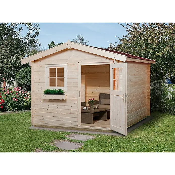 Weka Gartenhaus Premium 28 FT - B x T: 300 x 284 cm, Holz, 6,25 m², Wandstärke: 28 mm - Stimmungsaufnahme