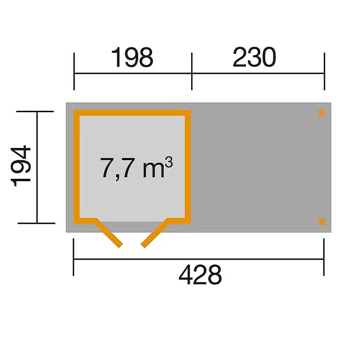 Weka Gartenhaus 321 + Anbau 230 cm - Holz, 8,303 m², Wandstärke: 19 mm