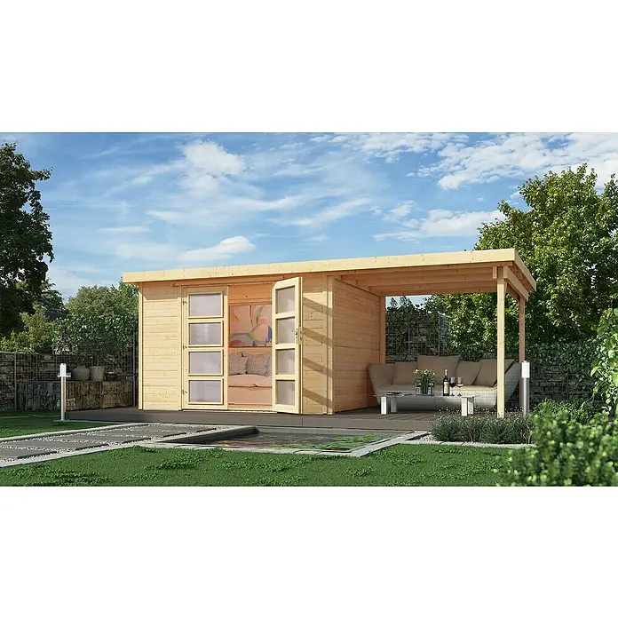 Weka Gartenhaus 321 + Anbau 230 cm - Holz, 8,303 m², Wandstärke: 19 mm - Stimmungsaufnahme