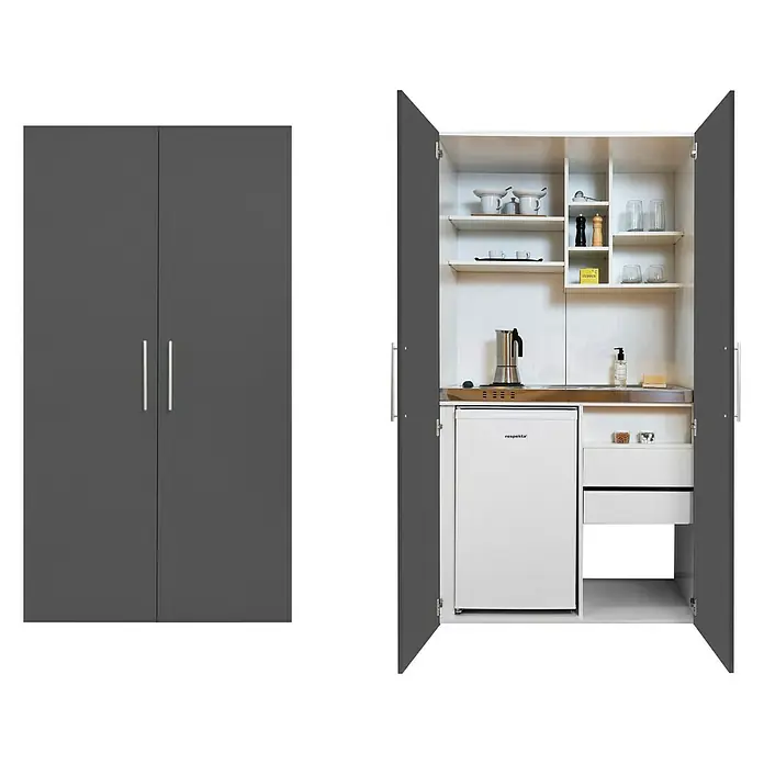 Respekta Cocina en armario SKWGS - 104 cm, Con placa de dos fuegos, Gris - Vista frontal