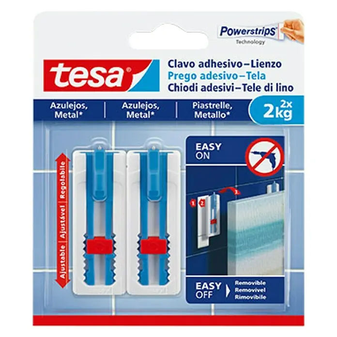 Tesa Clavo adhesivo Lienzo - Apto para: Baldosas, Carga soportada: 2 kg, 2 uds., Blanco - Vista descendente
